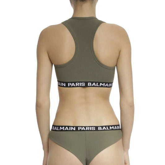 Balmain Paris Logo Elastic Band Racerback Jersey Sports Bra