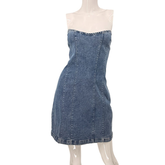 Altar'd State Cotton Blend Denim Breena Strapless Corset Mini Dress