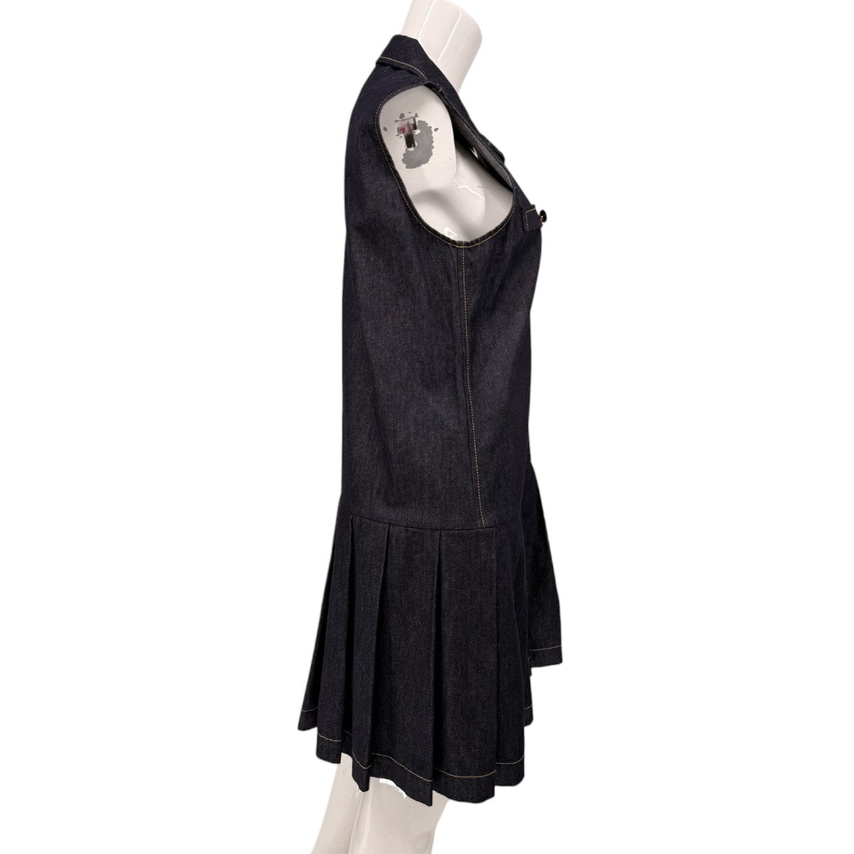 Sandro Cotton Denim Button Accent Pleated Mini Dress