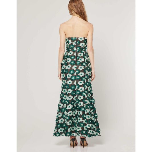 Elliatt Green Flora Print Strapless Georgina Hi-Slit Maxi Dress
