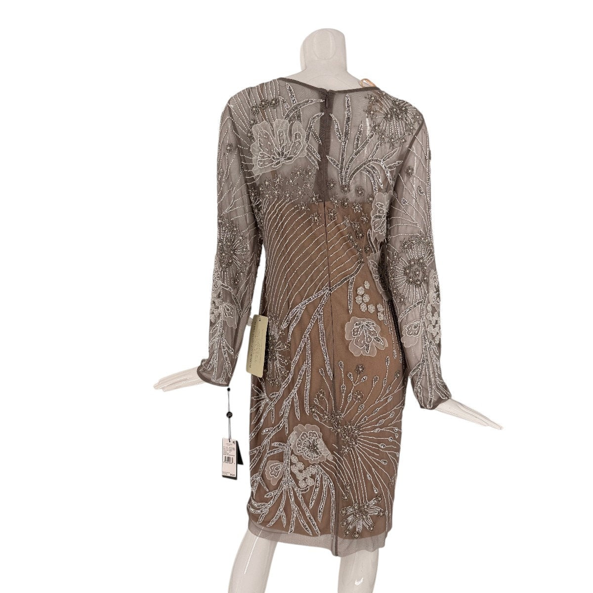 Adrianna Papell Beaded Floral Long Sleeve Sheath Dress