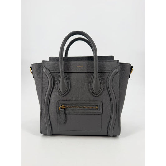 Celine Nano Luggage Tote Grey Blue Drummed Leather Crossbody