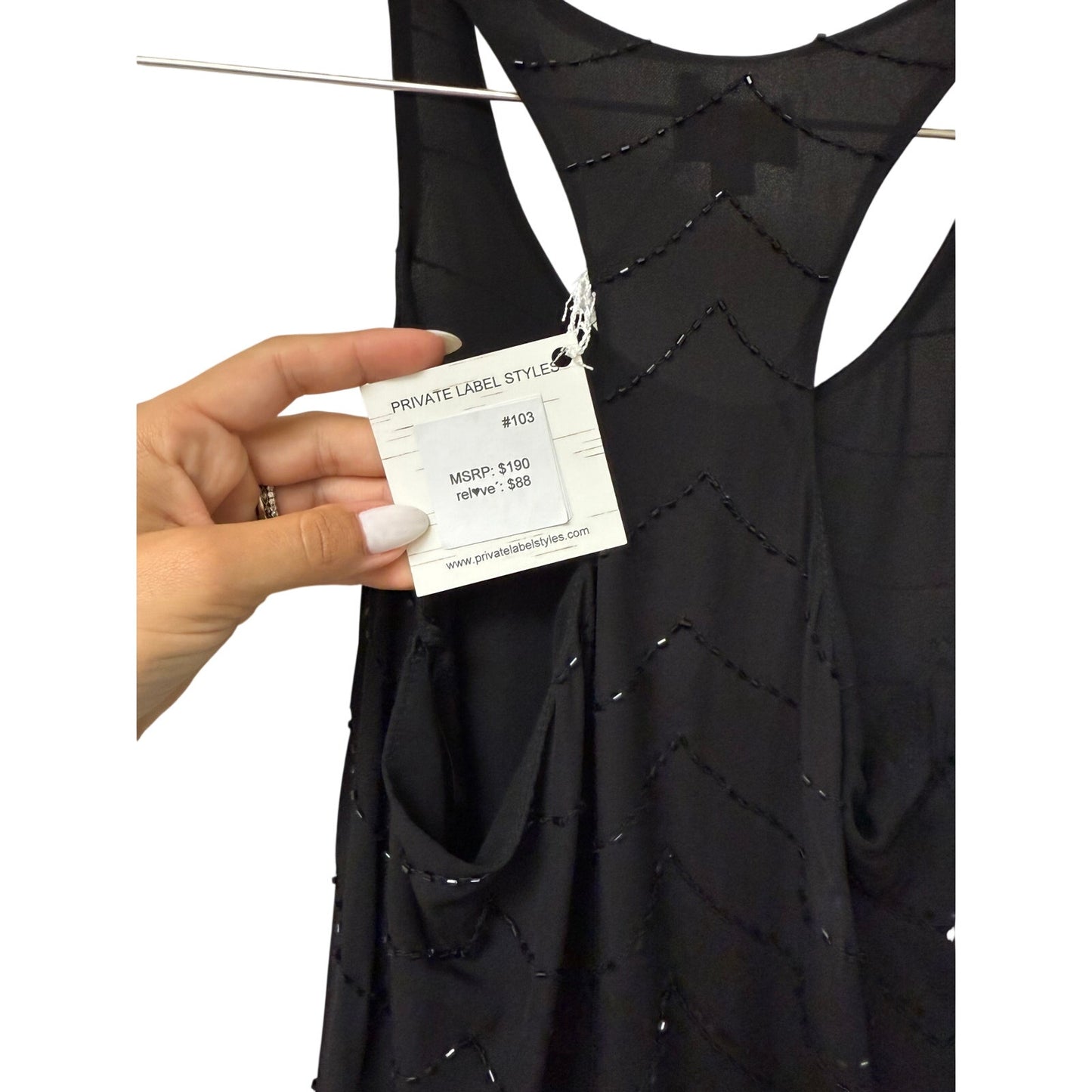Parker Beaded Racerback Tank Top Black Embellished Women's XS NWT