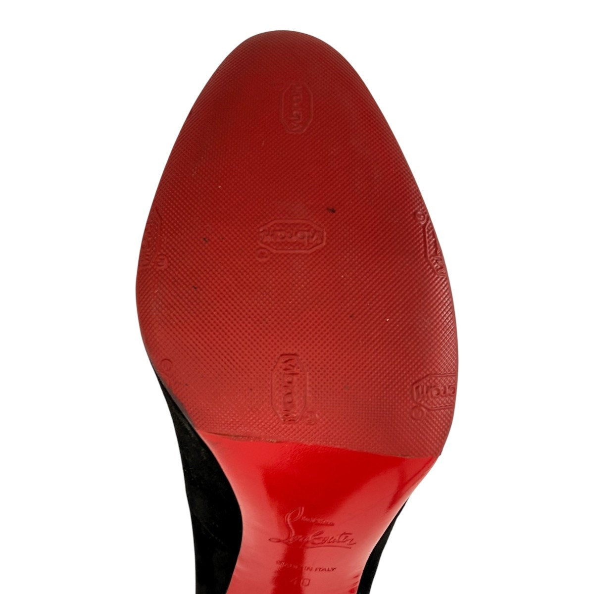 Christian Louboutin Black Suede Round Toe Slip On High Heel Pumps