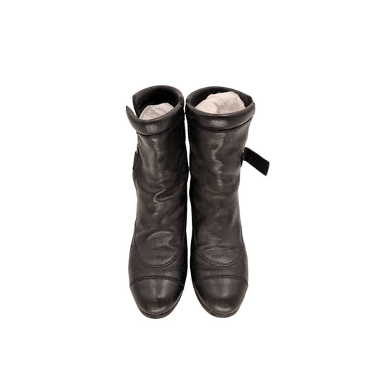 Chanel Leather Interlocking CC Logo Ankle Moto BIker Boots