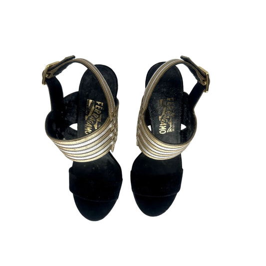 Salvatore Ferragamo Suede Lenny Leather Strap Heels Sandals