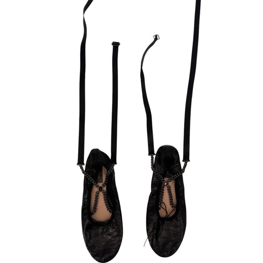 Valentino Garavani Black Chain Wrap Leather Ballet Flats