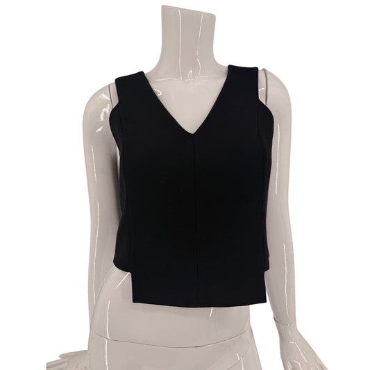 Milly Polyester Blend Sleeveless V-Neck Cropped Tank Top