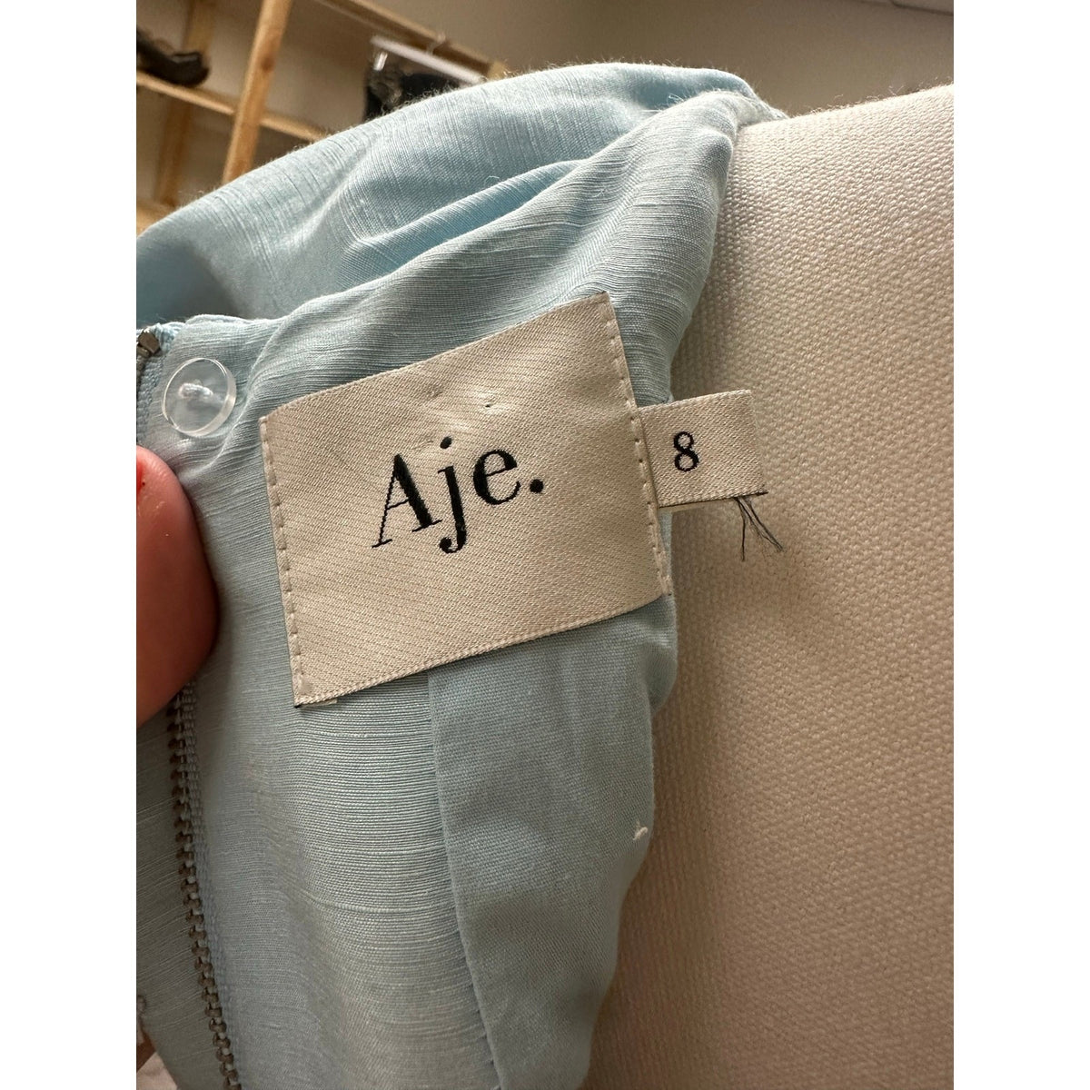 AJE Psychedelia Light Blue Puff Sleeve Cut-Out Pleated A-Line Mini Dress Size 8