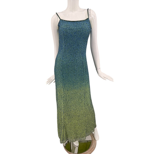 Mia Bella Silk Beaded Ombre Low Back Maxi Dress