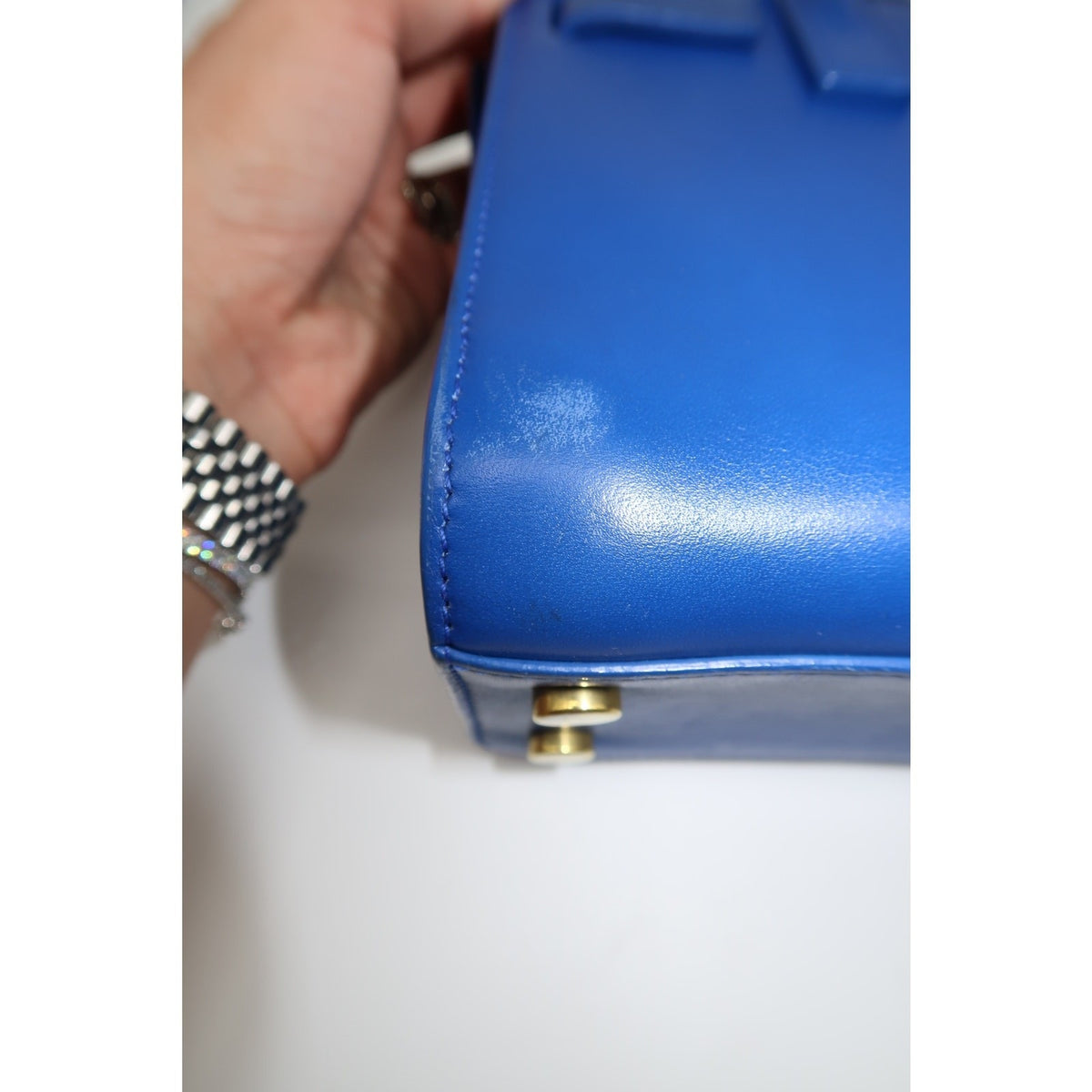 Saint Laurent Classic Sac De Jour Tote Bag Blue Leather Logo Accent