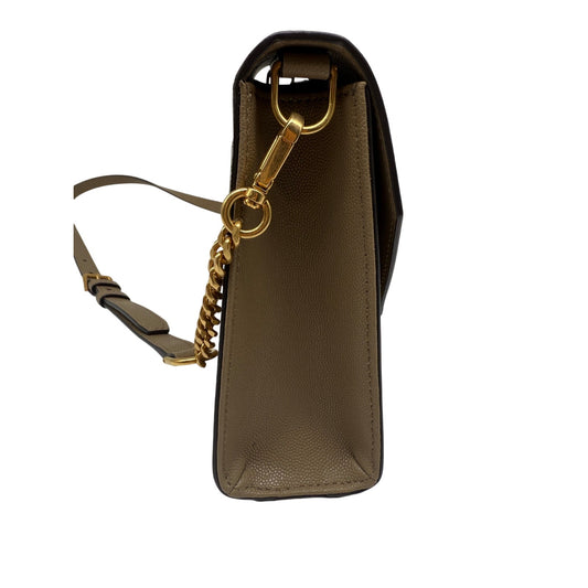 Balmain Emblème Calfskin Leather Button Accent Shoulder Bag Taupe Brown