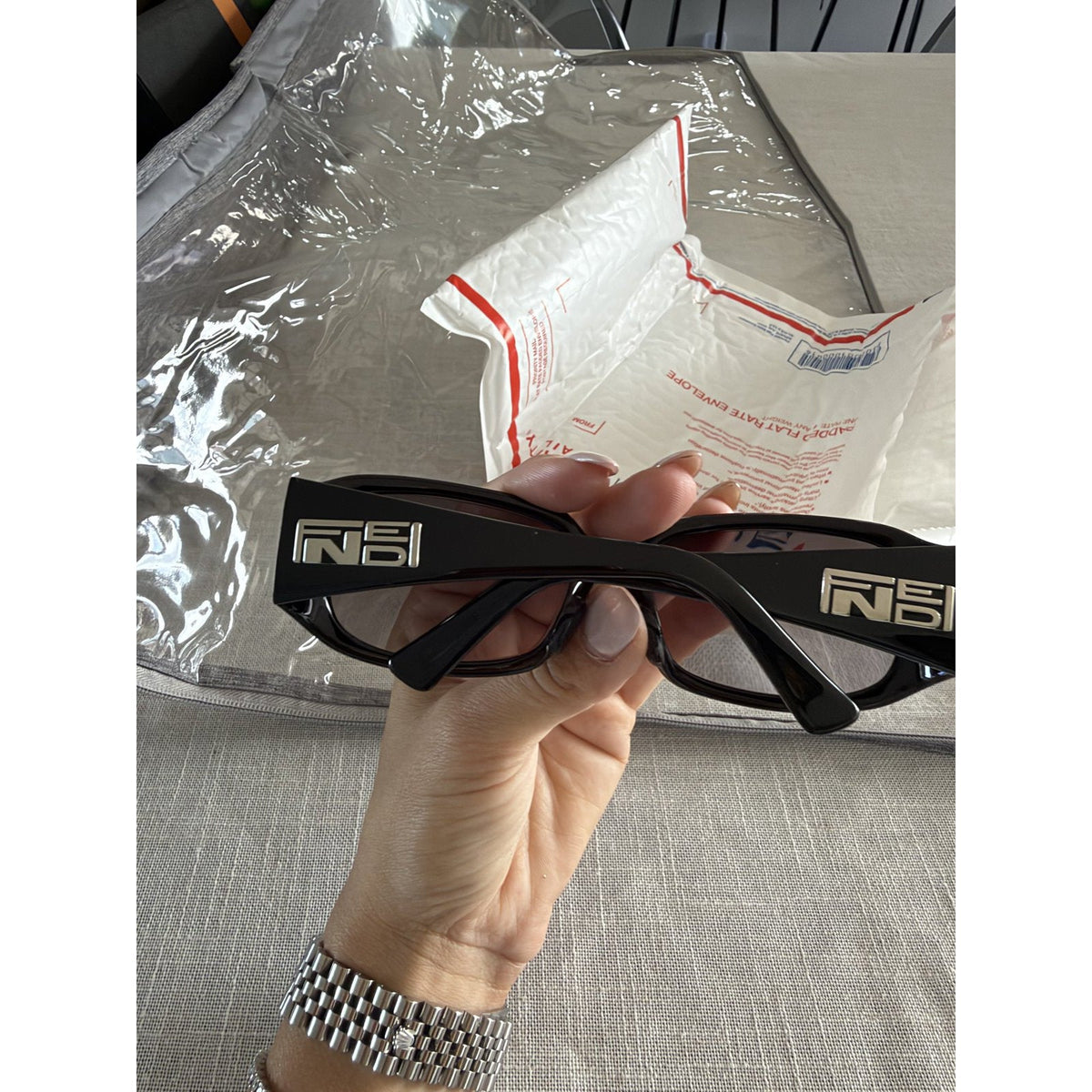 Fendi FF Logo Temple Black Square Sunglasses