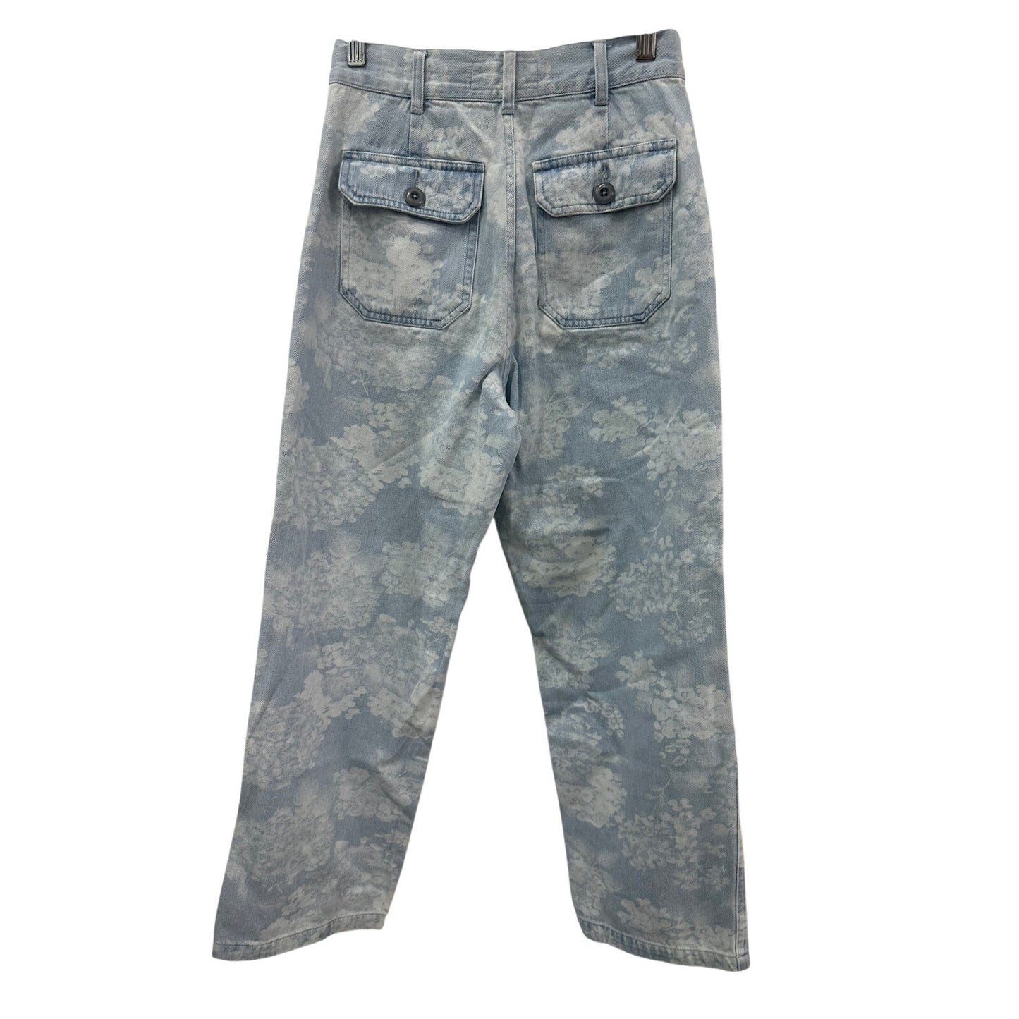 The Great Light Blue Cotton Denim Floral Print Straight Jeans Women's