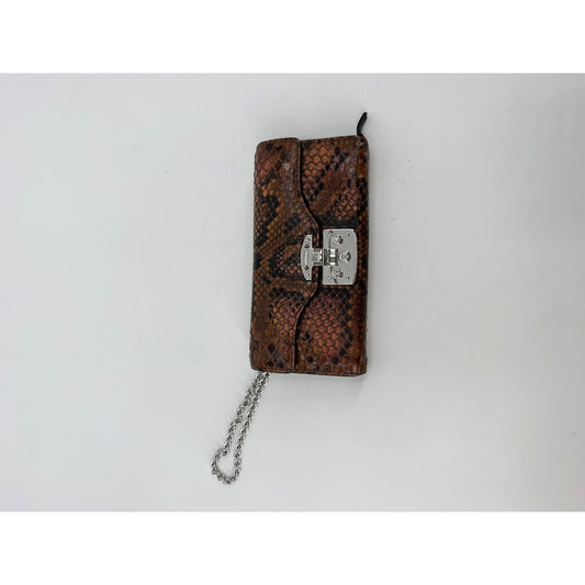 Gucci Python Snakeskin Flap Wallet Brown Silver Turnlock