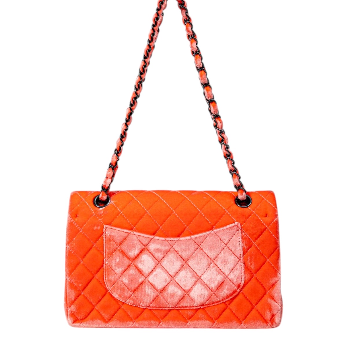 Chanel Velvet Quilted Interlocking CC Classic Flap Medium Shoulder Bag Coral