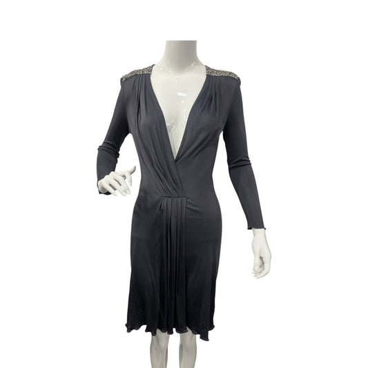 Emilio Pucci Ruched Embellished Shoulder Long Sleeve Dress