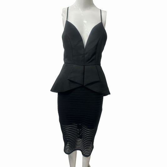Lovesong Peplum Backless Spaghetti-Strap Mesh Skirt Midi Dress