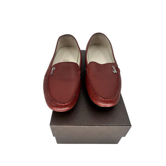 Gucci Leather Logo Accent Slip On Moccasin Flats Loafers