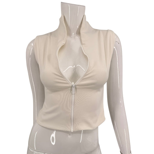 Port de Bras Crop Zip Front High Neck Sleeveless Top