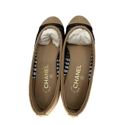 Chanel Raffia Crochet Woven CC Logo Cap Toe Ballet Flats