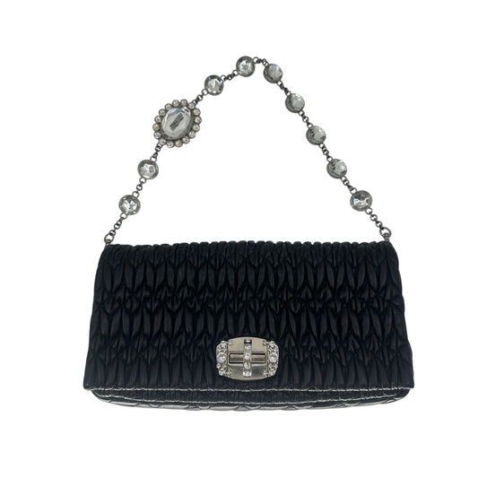 Miu Miu Leather Quilted Matelassé Crystal Shoulder Bag