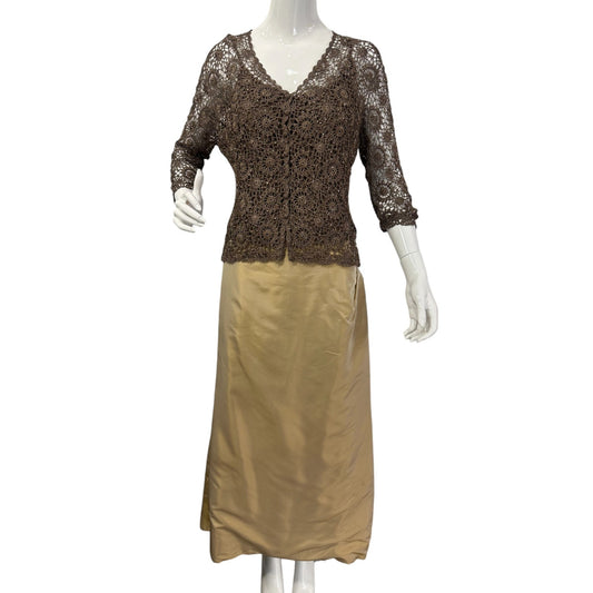 Carmen Marc Valvo Collection Maxi Dress Crochet Lace Cardigan Set