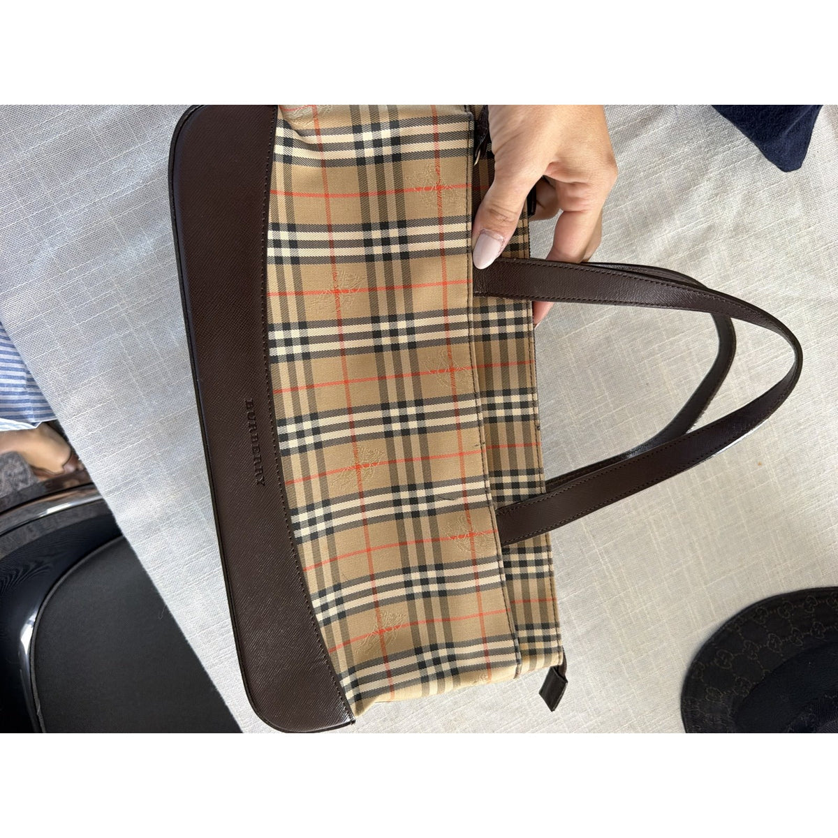 Burberry Nova Check Canvas Brown Leather Shoulder Tote