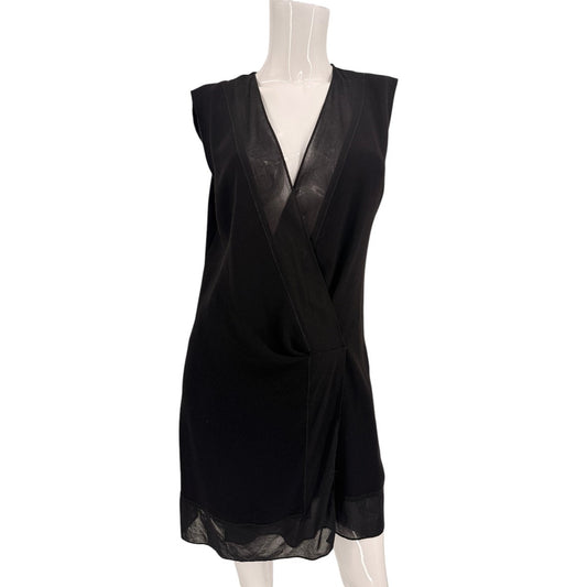 Sandro Paris Crossover Crepe Plunge-Neck Mini Dress Black Women's Size 1