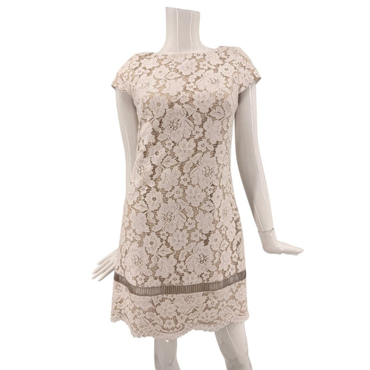 Vince Camuto Floral Lace Mini Sheath Dress Ivory Beige Cap Sleeve Size 6