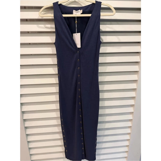 Sleeveless Navy V-Neck Eyelet-Trim Midi Dress Size 2