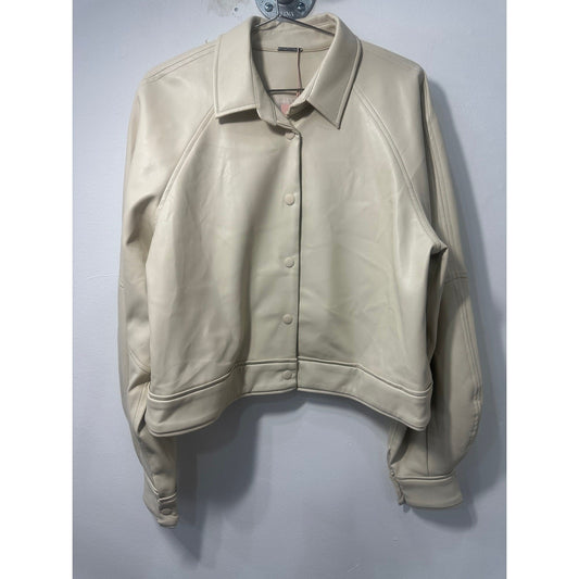 Alexis Faux Leather Snap Front Crop Ceci Jacket Ivory
