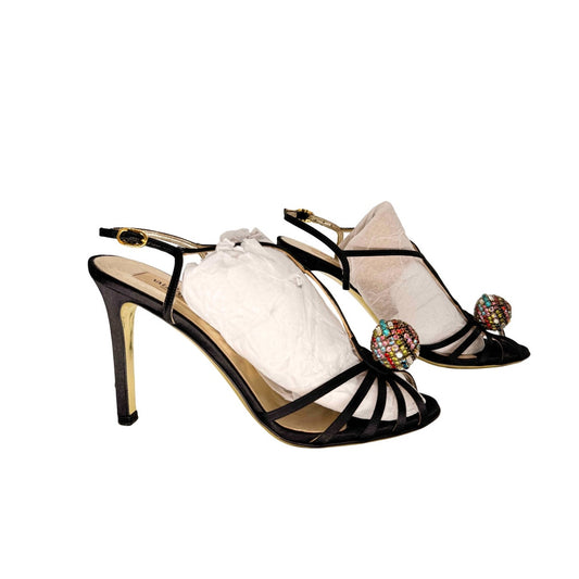 Valentino Garavani Leather Rhinestone Sphere Accent Strappy Sandals