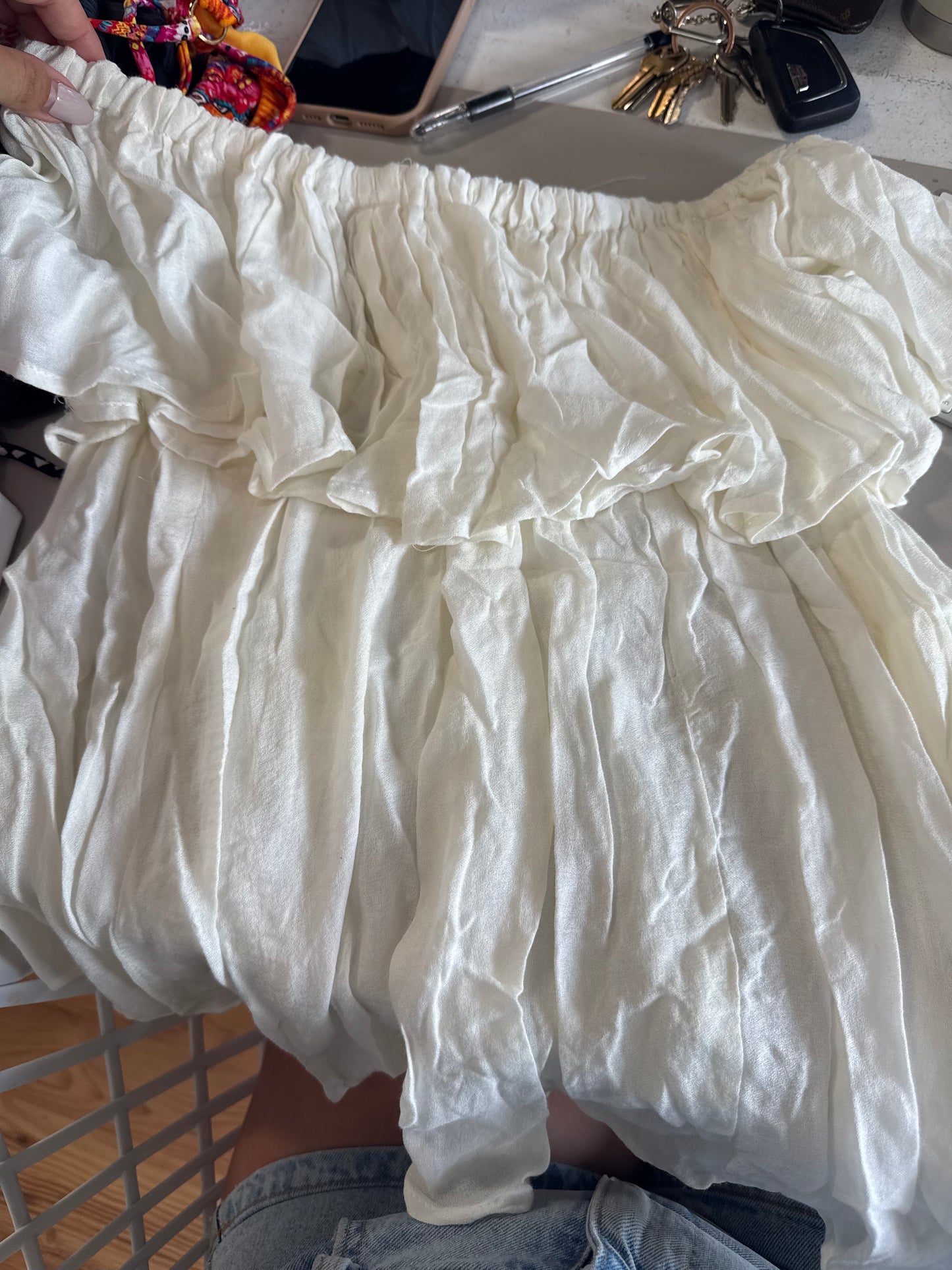 Mustard Seed Ivory crop off the shoulder blouse