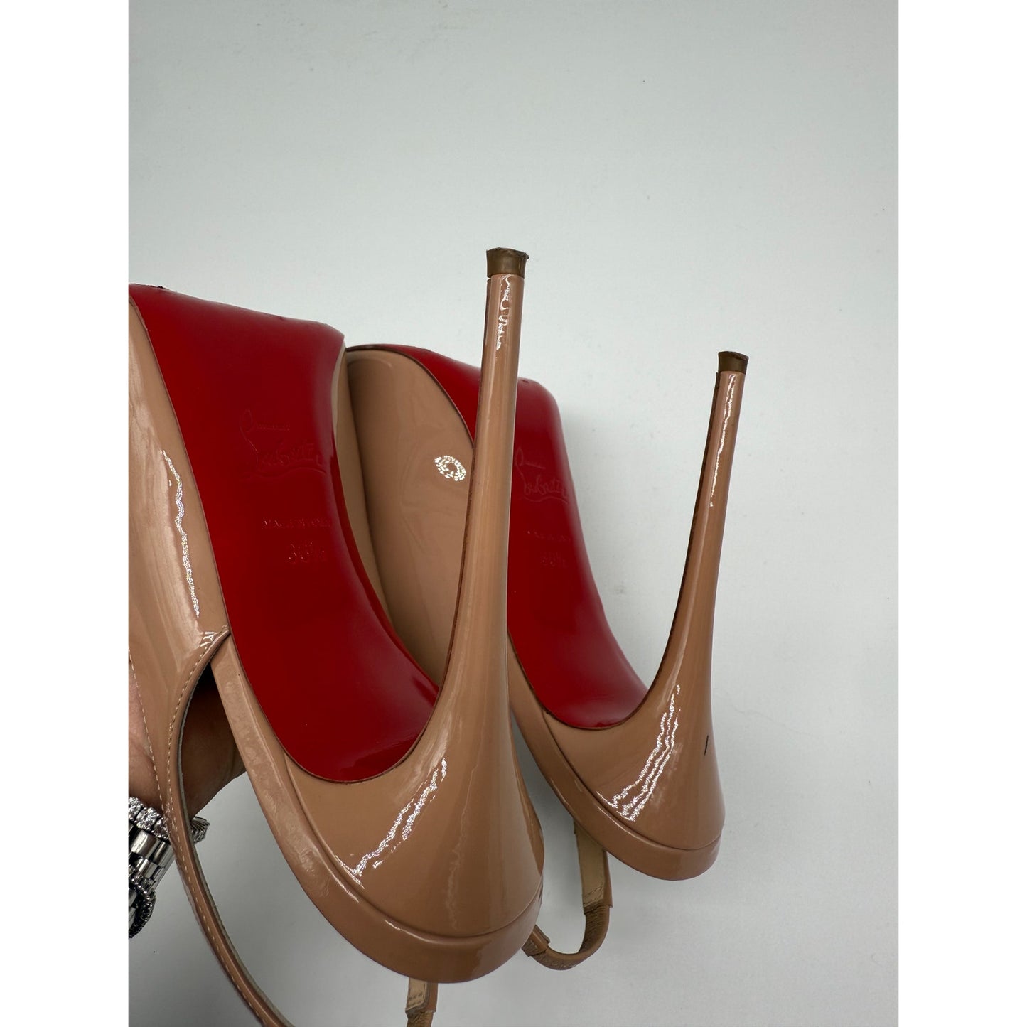 Christian Louboutin Patent Leather Private Number Peep Toe Pumps