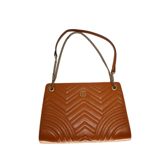 Gucci Leather Quilted GG Marmont Accordion Chain Strap Shoulder Bag