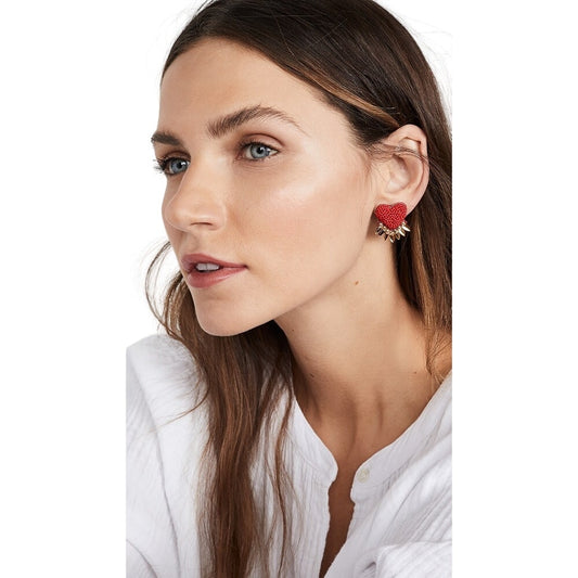 Deepa Gurnani Danika Beaded Heart Stud Earrings Red Gold Crystal Women's OS