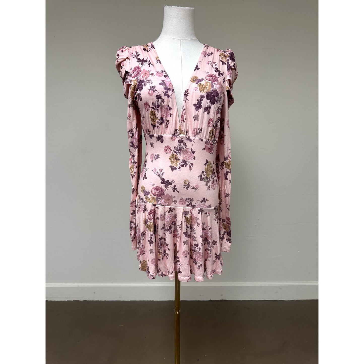 LoveShackFancy Maren Mini Dress in Floral with Puff Sleeves and V-Neck