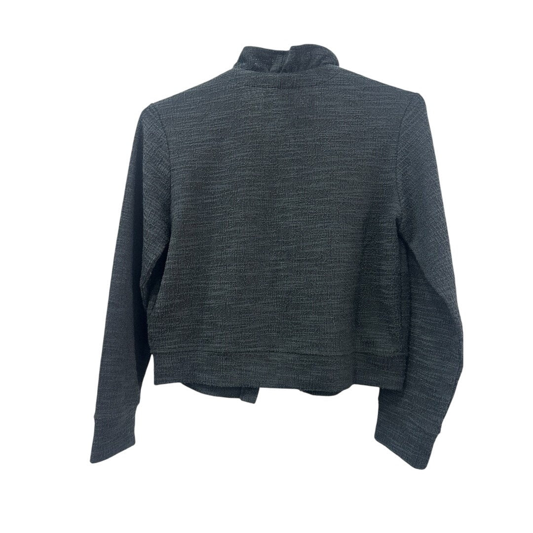 Sundays Maggie Black Knit Ruffle Collar Long Sleeve Cardigan Sweater