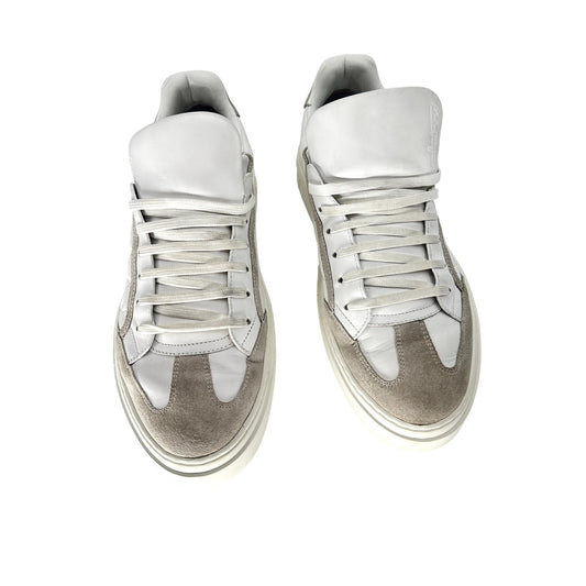 Salvatore Ferragamo Leather Gancini Embossed Lace Up Sneakers
