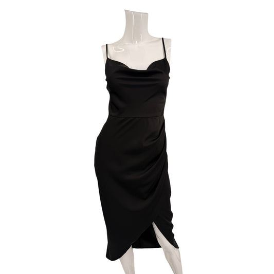 More to Come Satin Adonia Cowl Neck Ruched Wrap Midi Dress