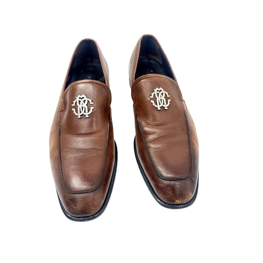 Roberto Cavalli Leather Logo Accent Slip On Loafers Flats