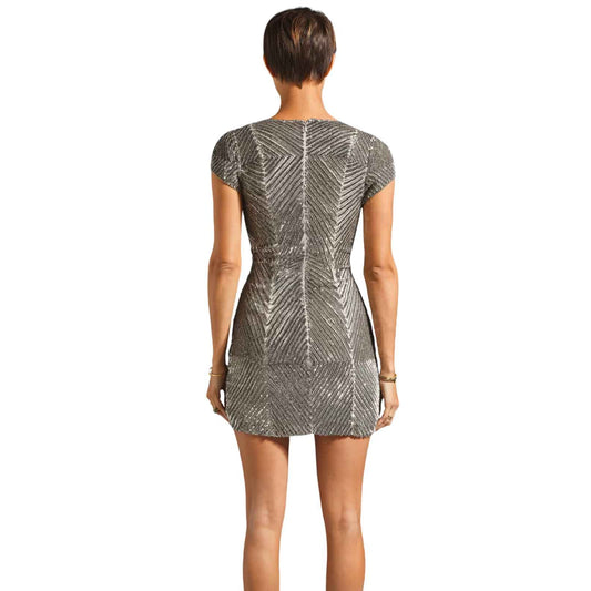 Parker Gray Ombre Sequin Silk Short Sleeve Cocktail Party Mini Dress Size Small