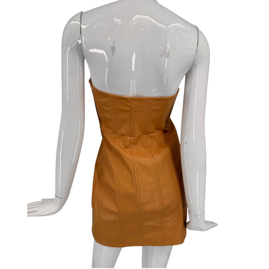 NWT Zara Faux Leather Strapless Mini Dress Camel Tan Women's Size M
