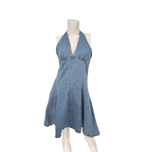 Steve Madden Cotton Blend Denim Malia Halter Skater Mini Dress