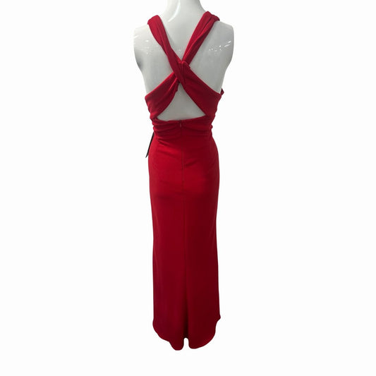 JS Collection Red Plunging Halter Sleeveless Maxi Dress Women's