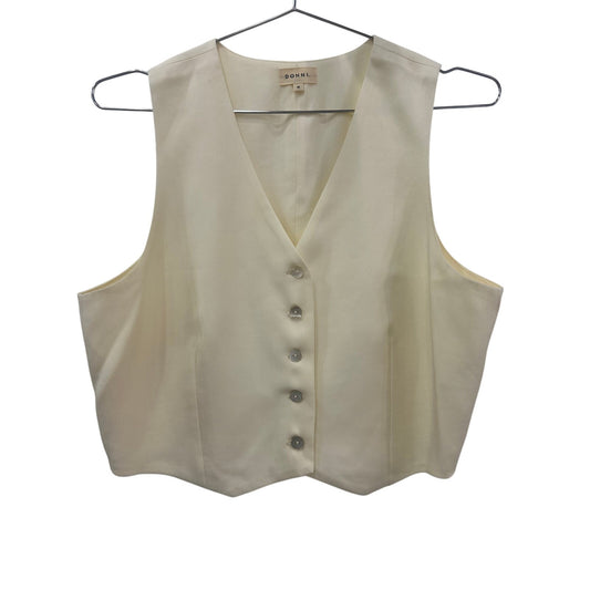 Donni Creme Pleated Button Front Cropped Vest Trouser Pants Women's