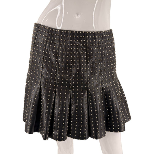 Alice + Olivia Faux Leather Studded Pleated Mini Skirt