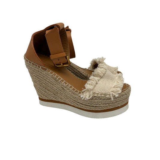 See by Chloe Leather Cotton Canvas Glyn Wedge Espadrille Sandals