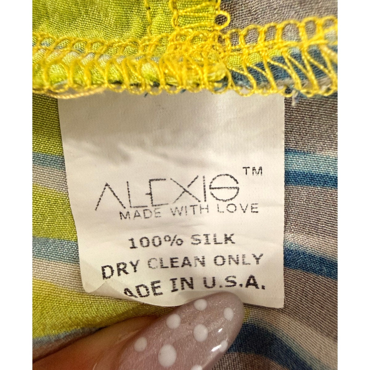 Alexis Silk Geometric Stripe Bell Sleeve Tunic Blouse Yellow Gray Women's Size S